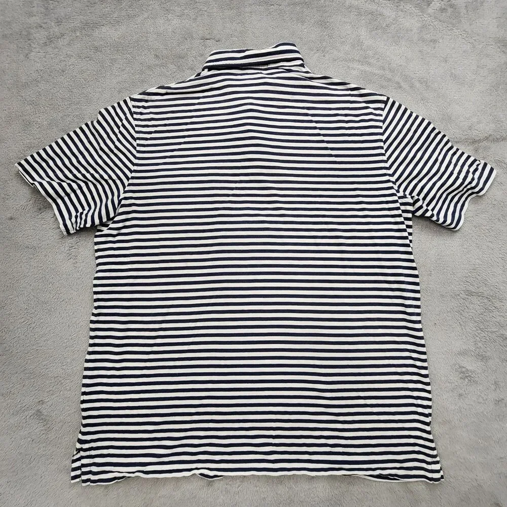 Polo Ralph Lauren Mens L Classic Fit Navy And White Striped Pocket 100% Cotton